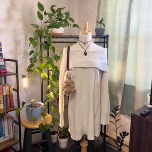 Vintage Caché White Off The Shoulder Sweater XL Foldover Knit Boho Relaxed Fit